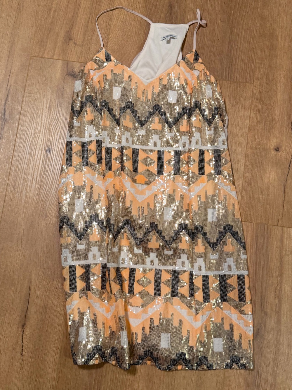 Charlotte Russe Peach and Gold Sequin Geo Slip Dress
